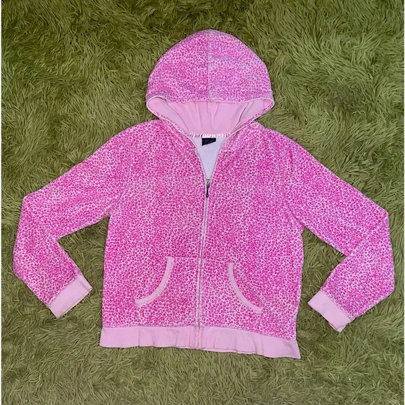 Faded Glory Cheetah Print Pink Zip Up Hoodie